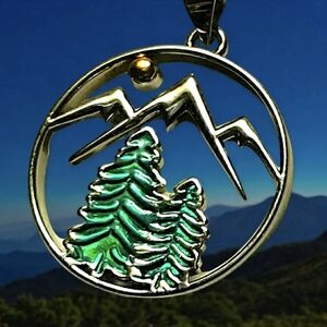 ⛰️🌲NEW Sunrise Mountain and Pine Tree Pendant Necklace